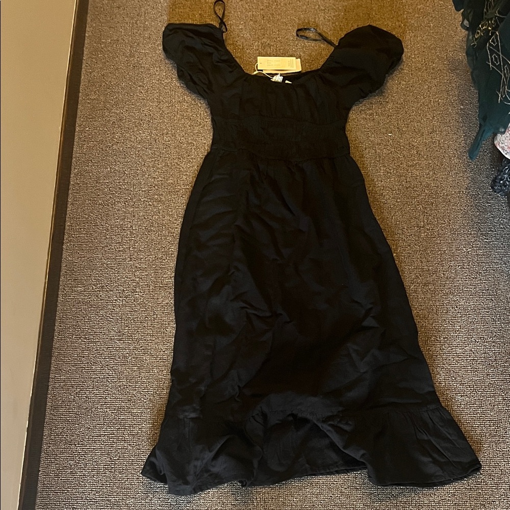 Linen Blend Black Maxi Dress